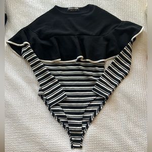 Unique bodysuit! Black and white stripes and trendy!